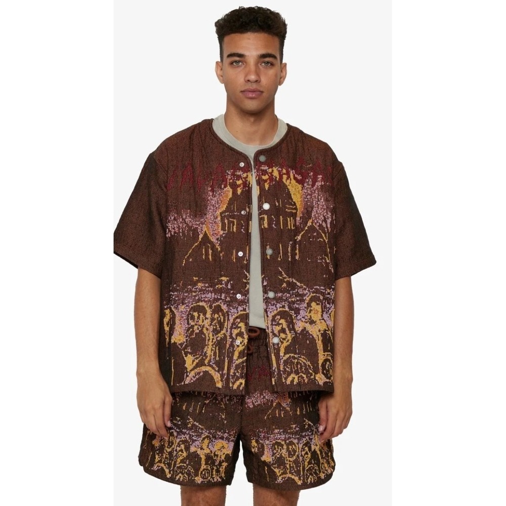 Valabasas Mens Shorts Ghost Hands Tapestry Large Brown